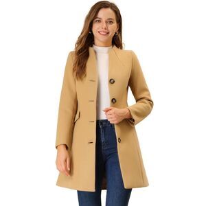 Winter V Neck Long Sleeve Single Breasted Long Overcoat Khaki